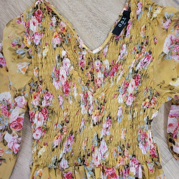 O.P.T Wick Smocked Crinkled Chiffon Romantic Floral Midi dress, size medium - Picture 4 of 8